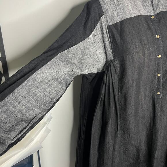 Injiri Dress 42 US XL Black Grey 100% Linen Long Sleeve Maxi India Boho - Picture 5 of 11